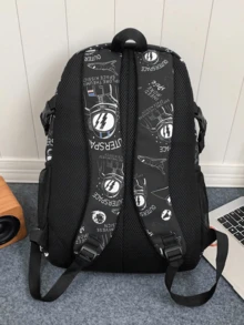 1pc Large Capacity Travel Backpack, Laptop Backpack, Astronaut Printed School Bag For Primary School - Black - View 5