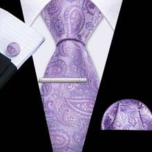 Cravate florale violette royale pour hommes, ensemble de cravate de luxe en soie jacquard avec mouchoir pour mariage et soirée
