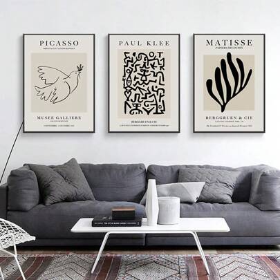 北欧スタイルの鳩キャンバスウォールアート3点セット、ベージュの抽象文字とプラントプリント、ミニマリストモダンスタイル、リビングルームや玄関に最適、フレームオプション付き