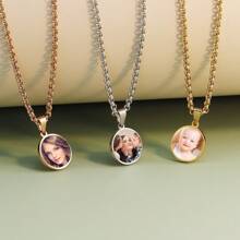 Customized Personalized Stainless Steel Photo Pendant With Colorful Print DIY Necklace, Valentine Gift Gold,Silver Stylish,Fall Fashion,Contracted,Casual,Old Money,Vintage,Unisex Custom,Personalized,Unique Ideal Gifts For Him Girlfriend,Mom,Family,Friends,Daughter,Her,Boyfriend,Dad,Son,Pets,Grandparents For Anniversaries,For Valentine's Day,For Mother's Day,For Birthdays,For Graduation,For Daily Wear,For Weddings,For Prom,For Father's Day,For Party Valentines,New Year Glamour - Silver - View 2