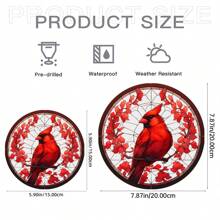1pc, Cardinal Sunshade And Cranberry Stained Window Hanger - Acrylic Hanging Ornament For Home, Porch, And Wall Decor - Multicolor - View 2
