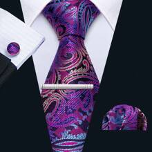 Cravate florale violette royale pour hommes, ensemble de cravate de luxe en soie jacquard avec mouchoir pour mariage et soirée