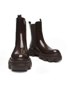 Women's Platform Chelsea Boots Lug Sole Combat Mid Calf Slip On Chunky Ankle Booties - 巧克力棕 - 查看 7