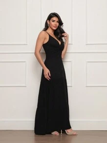 Women's Long Viscolinho Popcorn Dress - 黑色 - 查看 3