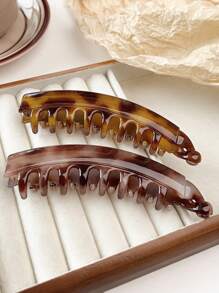 2个/套 玳瑁豹纹果冻亮面质感发夹，香蕉形带齿发爪，防滑简约马尾发圈，学习用品，发饰