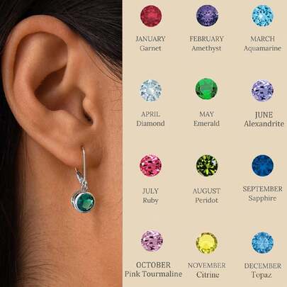 ESBERRY 1 Đôi bông tai bạc S925 đính đá sinh nhật, có thể tùy chỉnh ngày sinh trong vòng 12 tháng, món quà trang sức thanh lịch dành cho phụ nữ.