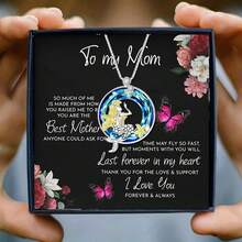 1入組人魚吊墜項鍊，鑲嵌人工水晶，優雅設計，附有母親節祝福賀卡和禮品盒，適合當作母親節禮物贈送給媽媽