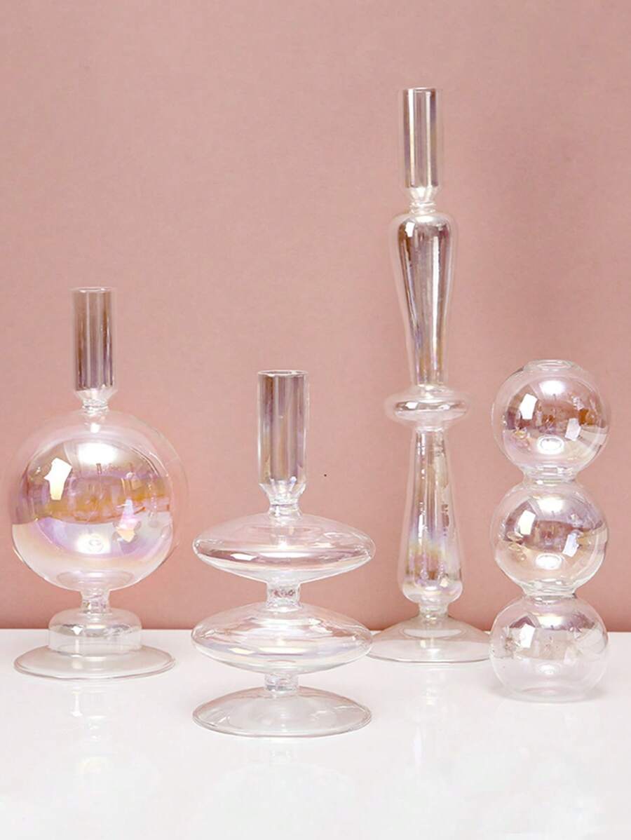 1入組玻璃燭台，桌上燭臺裝飾，家居插花、花瓶、拍照、裝飾道具、家居裝飾飾品 - 彩色 - 查看 1