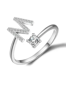 1pc 26 Alphabet Open Ring For Women S925 Sterling Silver Unique Design Letter Ring Fine Jewelry For Girls Daily Date Decor For Promise Gift