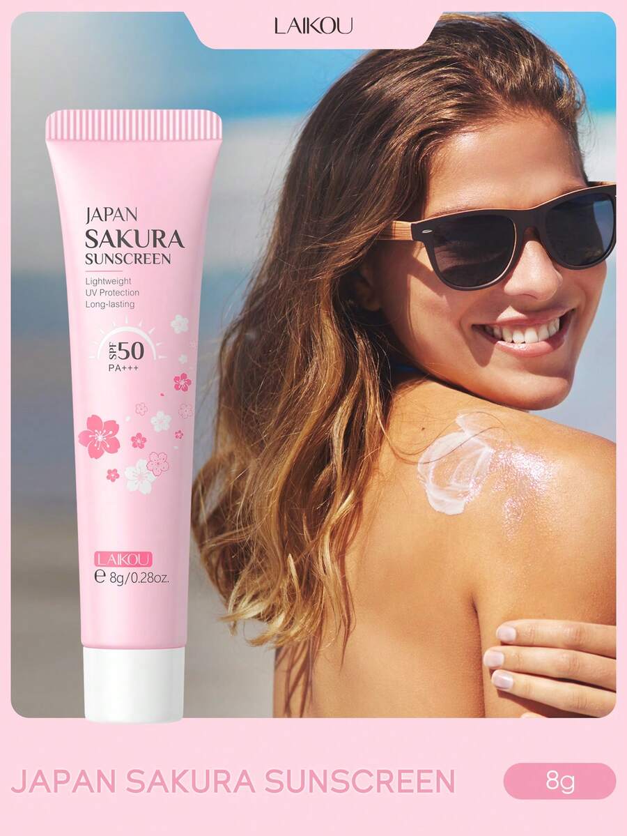 LAIKOU 1入組莱库日本櫻花防曬面部霜，8g SPF50 PA+++隔離乳液防曬霜，適合旅行、露營、爬山、戶外、沙灘、夏季護膚用於女性和女孩子母親節禮物