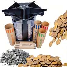 5-In-1 Coin Sorter With Storage Tube - Quick & Accurate Counting, Includes Coin Organizer And Clip Roller For Easy Use With Coin Jar - Black - View 1