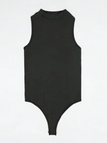 1Pc Women's Mock Neck Bodysuits Sleeveless Basic Tank Top Body Suit Shirts Suitable For All - Black - View 7