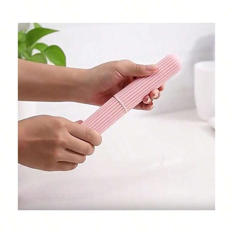 1pc Portable Toothbrush Storage Box, Simple Striped Travel Toothbrush Container, For Holding Toothbrush, Kitchen Cutlery Storage,Storage,Kitchen Organiser,Kitchen Items,Room Decor,Home Decor. - Striped Plastic Toothbrush Storage Tube - View 1