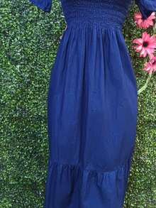 Dress With Short Spring Sleeves On The Long Bust - 深色水洗藍 - 查看 4