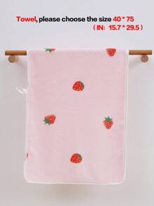 1 pieza Toalla de felpa de microfibra ultra suave, absorbente y con estampado de fresa rosa, disponible en varios tamaños vendidos por separado, para decoración del baño en el hogar o salón de belleza