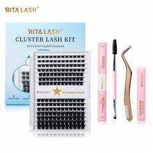 RITALASH Bộ mở rộng mi DIY, 168 cụm mi có liên kết và bịt kín, cụm chổi chải Mascara, dụng cụ bôi mi - màu đen - Xem 1