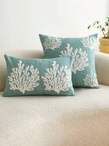 All Seasons Seaside Style Outdoor Waterproof Fabric Coral Embroidery Pillow Cover For Home Decor - Navy Blue - View 14