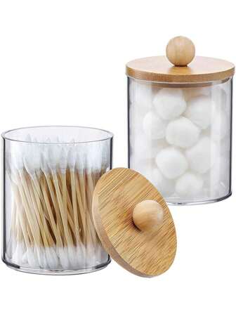 1 pieza Organizador de cosméticos de acrílico con tapa de bambú, para vacaciones en la playa, colección de baño, colección de dormitorio, de gran capacidad