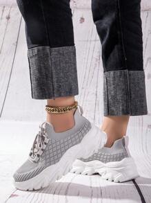 Zapatillas de deporte de suela gruesa de color gris claro de moda para mujeres, calzado ligero con amortiguación para correr, zapatillas de deporte gruesas - Gris Claro - Ver 1