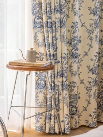1 panneau de rideau imprimé numériquement de style français, style rétro champêtre pour salon, chambre à coucher, fenêtre en baie, salle d'étude, etc. Rideaux occultants à plus de 85%