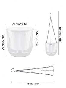 1 件简约设计透明悬挂花盆，塑料大口自浇水篮，可视水位花盆，适合吊兰