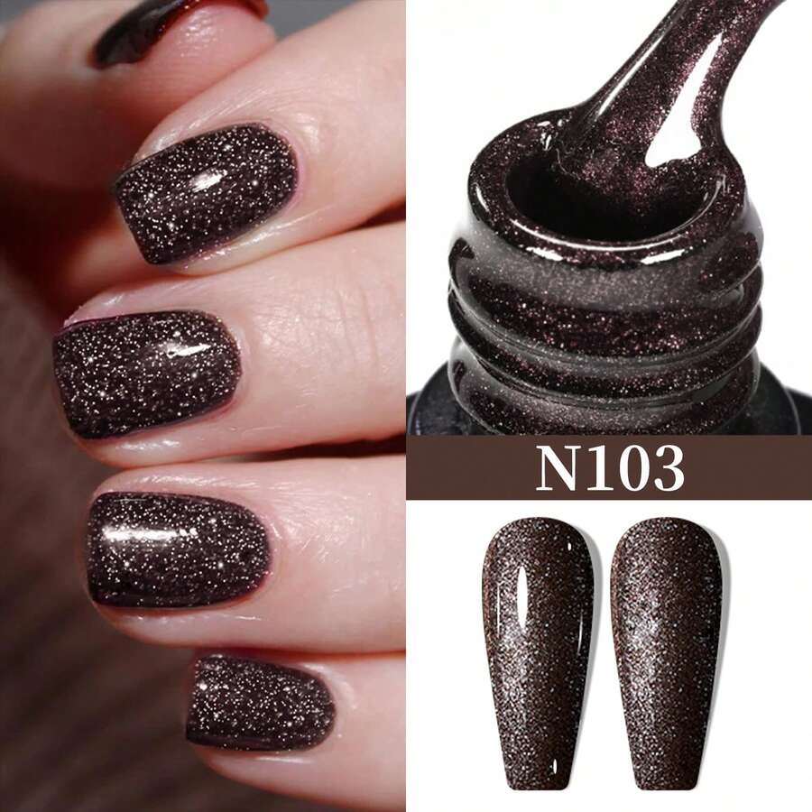 XEIJAYI 1 Bottle Gel Nail Polish, Popular Series Nail Polish, 141 Vibrant Colors, Suitable For All Seasons - UV/LED Removable Soak-Off Gel Nail Polish, Suitable For DIY Manicure - 摩卡棕 - 查看 1