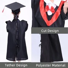 Kids Graduation Gown And Hat PHD Outfit With Tassel And Certificate For 3-8 Years - Black - View 2