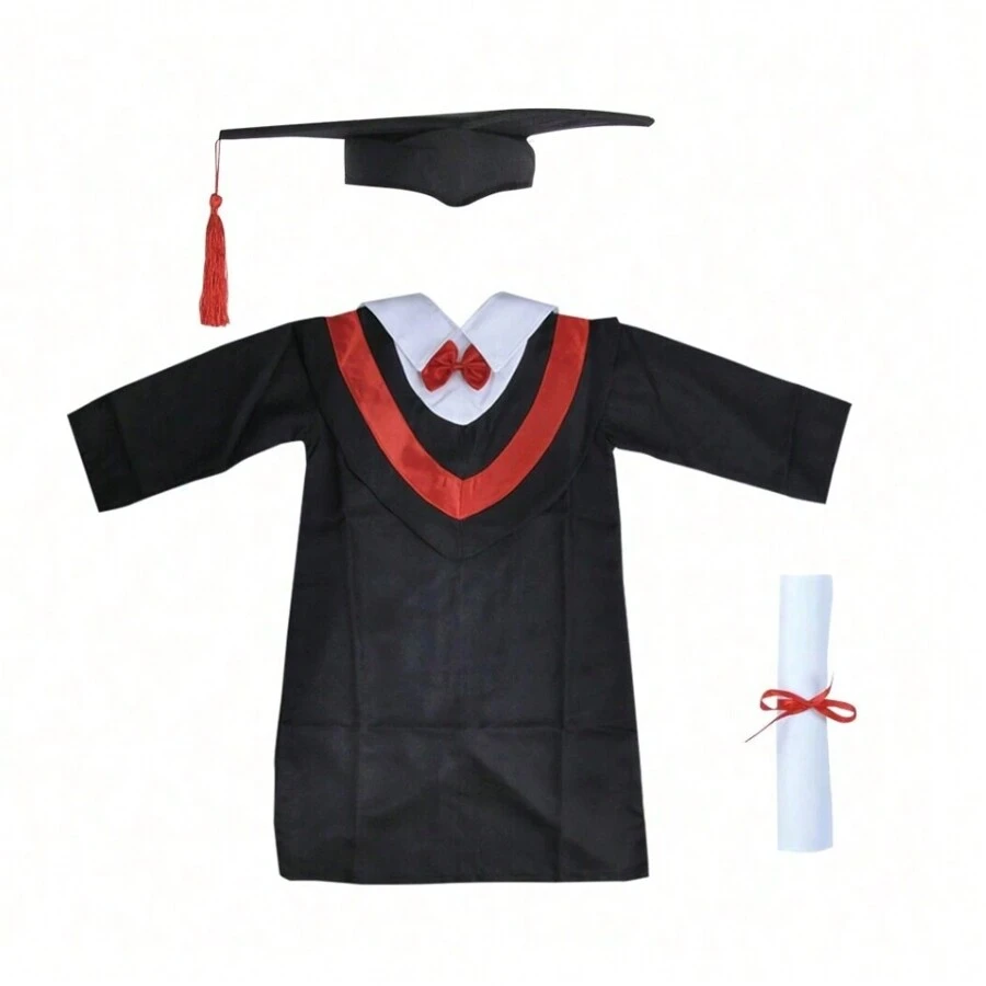 Kids Graduation Gown And Hat PHD Outfit With Tassel And Certificate For 3-8 Years - Black - View 1