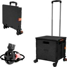 Shopping Trolley Khaki 45KG Load Capacity With 360°Rotate Wheel ,Foldable Shopping Trolley Box On Wheels With Lid Wear-Resistant Noiseless 360°Rotate Wheel ,Adjustable Aluminum Alloy Handle Folding Boot Cart  Load Capacity Portable Durable Trolley. - Black - View 1