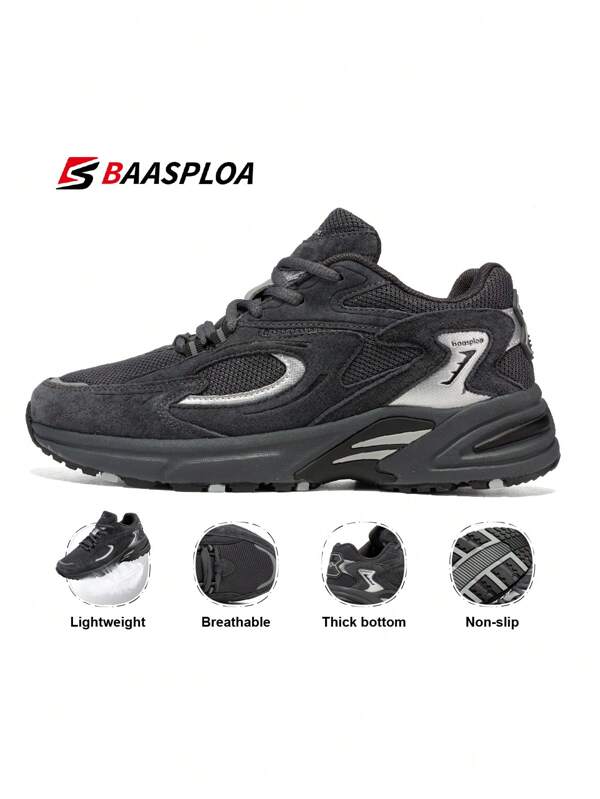 baasploa 1 pièce de nouvelles chaussures de sport casual pour hommes à semelle épaisse, laçage, maille respirante, antidérapante et légère, pour une marche saine en extérieur
