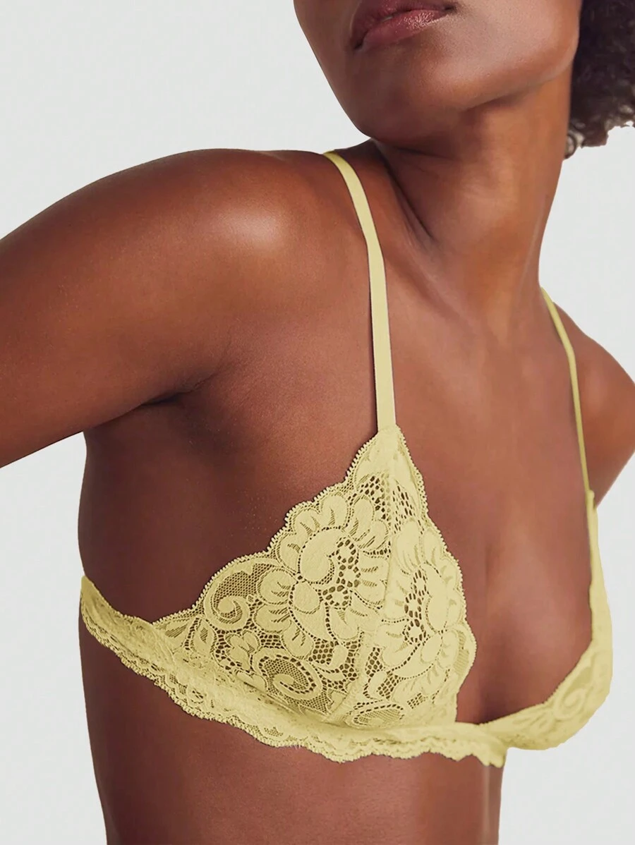 Holiday Season Ultra-Thin Bra, Floral Pattern Lace Bra For Small Bust Women, Soft Seamless Triangle Cup Sexy Lingerie