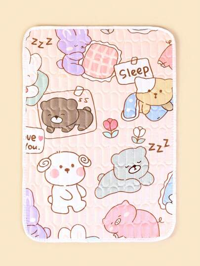 1PC Baby Cute Cartoon Animal Print Bear/Rabbit/Dog/Cat Pattern Quilted Bottom Non-Slip Waterproof Pad, Suitable For Bassinet/Stroller, All Seasons, Outdoor Use