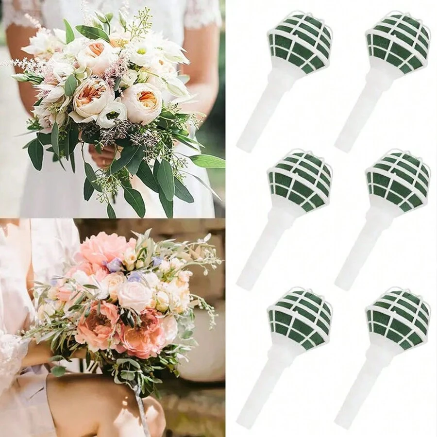 6pcs DIY Bridal Floral Foam Bouquet Handle Holder Wedding Bride Flower Holder Decoration Event Party Decorations Supplies,Christmas - Multicolor - View 1