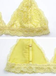 Holiday Season Ultrathin Bra Bridal Lingerie Ladies Bra Floral Female Underwear For Small Breasts Lace Bralette Yellow Bra Top Women Soft Seamless Bras Triangle Cup Sexy Lingerie For Small Chest