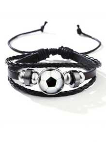 suteyi 1串運動主題手環，籃球、足球和棒球手環，玻璃編織可伸縮手環 - 黑色 - 查看 9