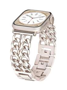 1入女性蘋果不銹鋼金屬錶帶，與Apple Watch 40mm Ultra2 49mm 44mm 45mm 41mm 42mm 38mm兼容，鍊式設計手鍊錶帶，與Apple Watch Series SE 9 8 7 6 5 4 3 2 1兼容，蘋果手錶配件 - 米色 - 查看 7