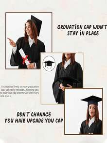 1 pieza de diadema con birrete de graduación, accesorio para fijar el birrete de graduación en la cabeza y evitar que se caiga,herramientas para el cabello accesorios para el cabello accesorios para el pelo - Negro - Ver 5