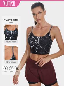 VUTRU Marble Print Backless Medium Support Sports Bra - Black - View 1