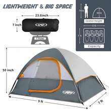 UNP Camping Tent 4 Person, Waterproof Windproof Tent With Rainfly Easy Set Up-Portable Dome Tents For Camping - Grey - View 2
