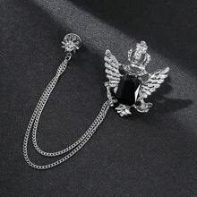 Broche clásico con piedras preciosas para hombres con cadena en varios colores como complemento para trajes - piedra preciosa negra plateada - Ver 1