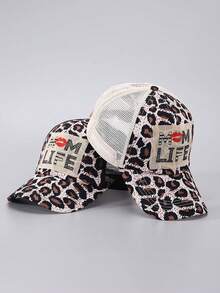 1入春夏女士媽媽人生豹紋太陽帽，附馬尾孔，棒球帽，遮陽帽，戶外網帽 - 字母 - 查看 5