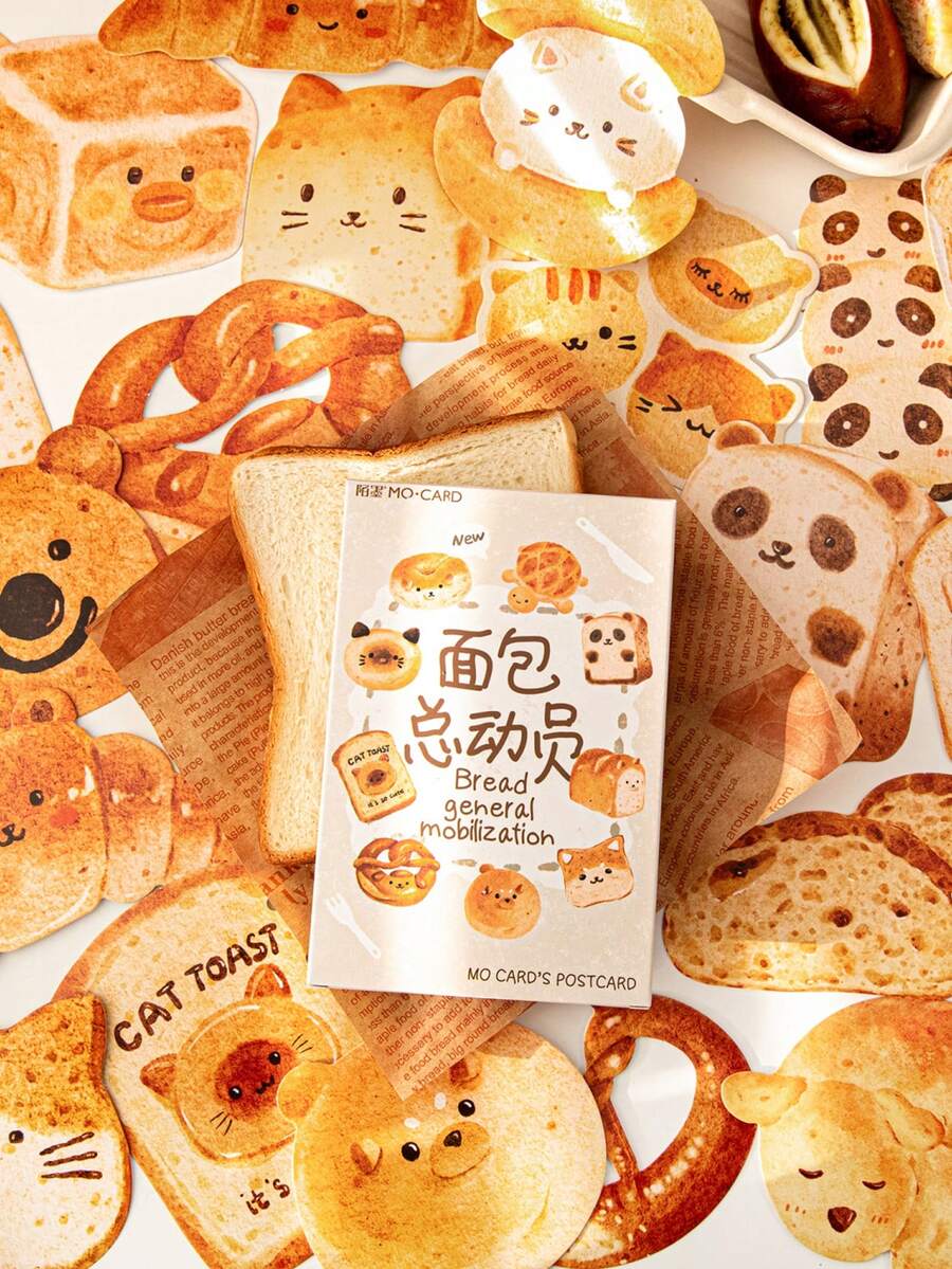 MO CARO 30 piezas/Caja de tarjetas postales con formas variadas - Tema de pan, material decorativo para diario de dibujos animados, tarjeta de bendición - Multicolor - Ver 1