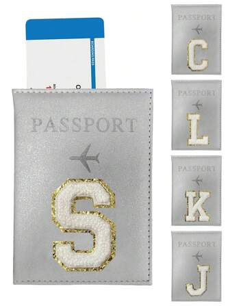 1 Stück Reisepasshülle aus PU-Material mit gesticktem Etikett, Buchstabenmuster, Reisepasshalter, Reisepass Etui, Reisepass Tasche für den Urlaub, für den Urlaub, Reisepass Beutel für den Flug, für den Schulbeginn, für Männer und Frauen, Reiseutensilien, Reisezubehör