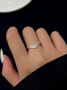 ESBERRY 1Pc S925 Sterling Silver Artificial Zirconia Guardian Geometric Couple Ring Female Dating Gift