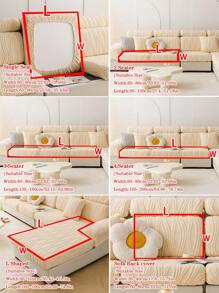1pc Universal Plush Jacquard Dustproof Sofa Cushion Cover, Simple Modern Pet Antifouling Stretch Sofa Cover, Anti-scratch Solid Color Sofa Slipcover Suitable For Living Room L-shaped Sofa And 1/2/3/4 Seat Sofa (sold Individually) - Beige - View 4
