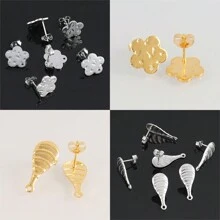 20pcs/Lot Stainless Steel Geometric Stud Earrings Round Earrings Posts Connector For DIY Earring Jewelry Making Accessories