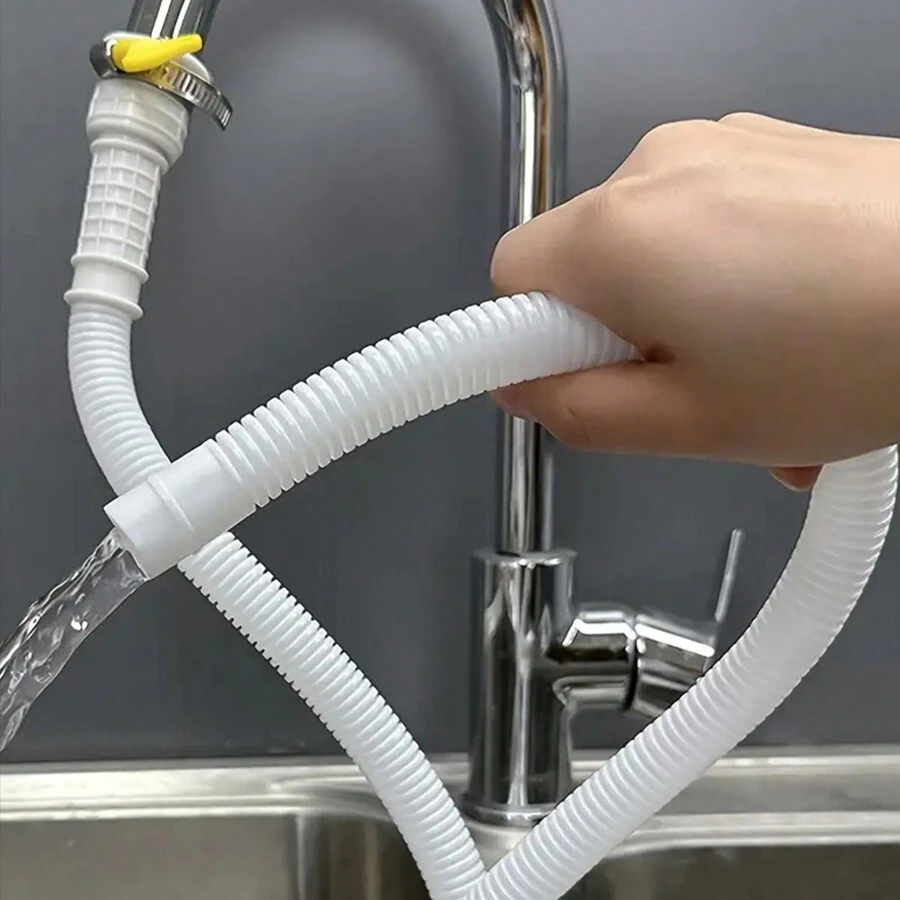 1pc Air Conditioner Drainage Pipe / Washing Machine Water Inlet Hose Extension, Plastic Flexible Tube With Drip-Proof Ripple - 1.5 M - View 1