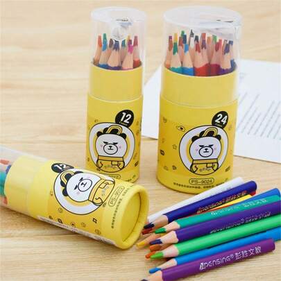 24 支/套彩色铅笔，带卷笔刀，短杆设计，适合绘画和涂色，返校、母亲节、妈妈礼物、返校、学校用品