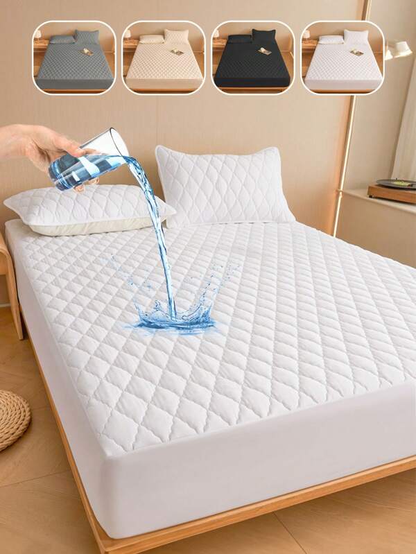 1 pieza Sábana impermeable, ropa de cama, sábana ajustable, cubierta de colchón, ropa de cama suave y cómoda para dormitorio, cubierta de cama impermeable de unicolor, protector de colchón con relieve de patrón de rombos, bolsillo profundo, para tamaños de cama individual/individual/doble, para dormitorio, habitación de invitados, hotel, edredón a prueba de polvo, no deslizante a prueba de polvo, no se incluyen funda de almohada, textil para el hogar acogedor, regalo ideal para Pascua, para regalo del Día de la Independencia, regalo perfecto para vacaciones