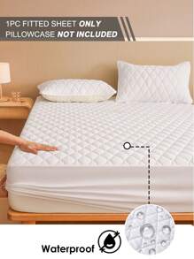 1pc Water Resistant Bed Sheets, Bedding, Fitted Sheet, Mattress Cover, Soft And Comfortable Bedding For Bedroom, Solid Color Waterproof Bed Cover, Rhombus Pattern Embossed Mattress Protector, Deep Pocket, For Single/Twin/Full Bed Sizes, For Bedroom, Guest Room, Hotel, Dustproof Bedspread, Dustproof Non-Slip, Pillow And Pillowcase Not Included, Cozy Home Textile, Perfect Holiday Gift, White